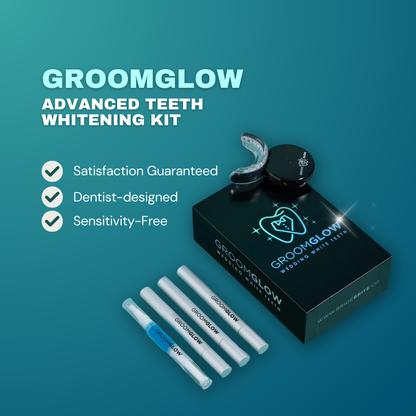 Groom Glow Advanced Teeth Whitening Kit black packaging for men
