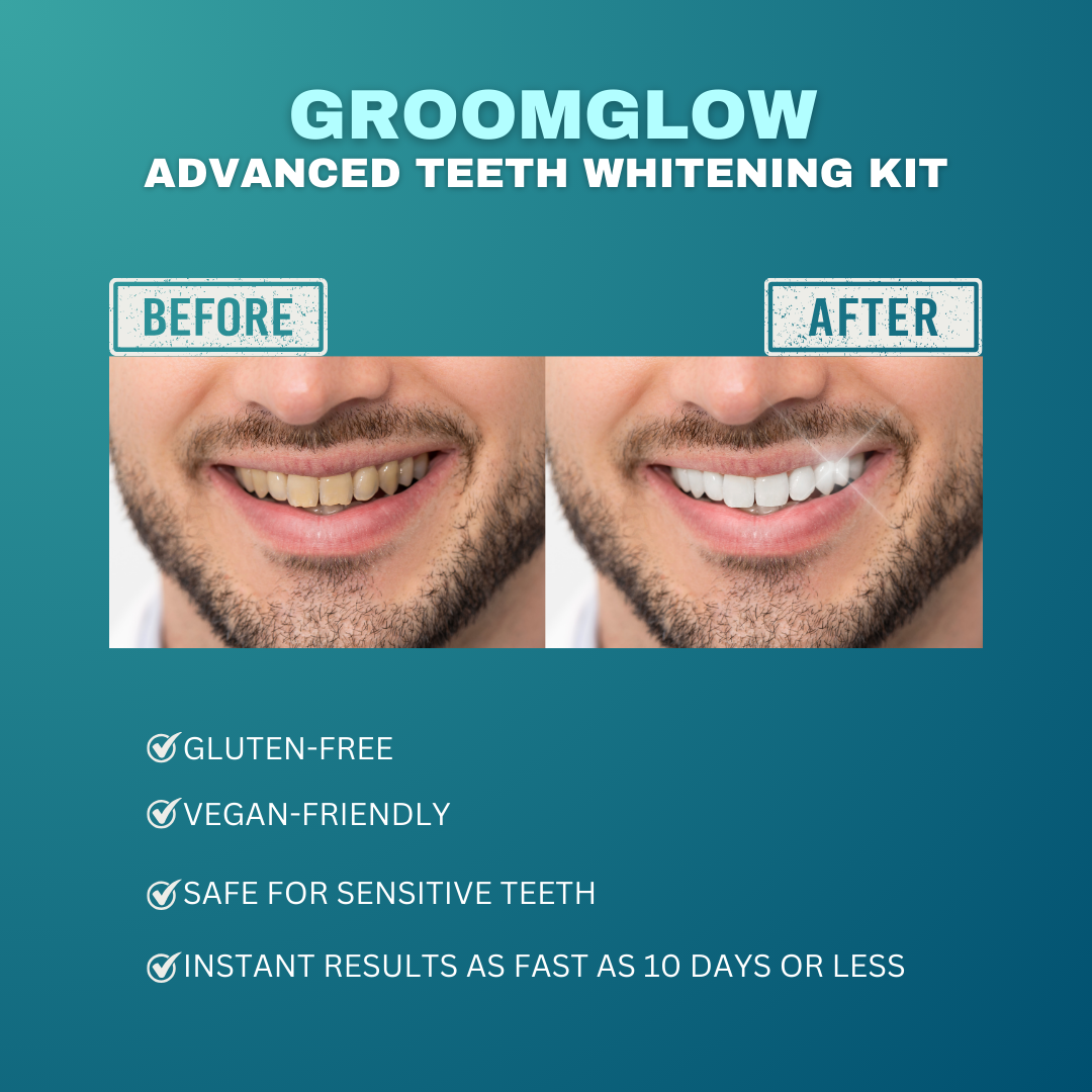 Groom Glow teeth whitening kit for grooms with black LED mouthpiece